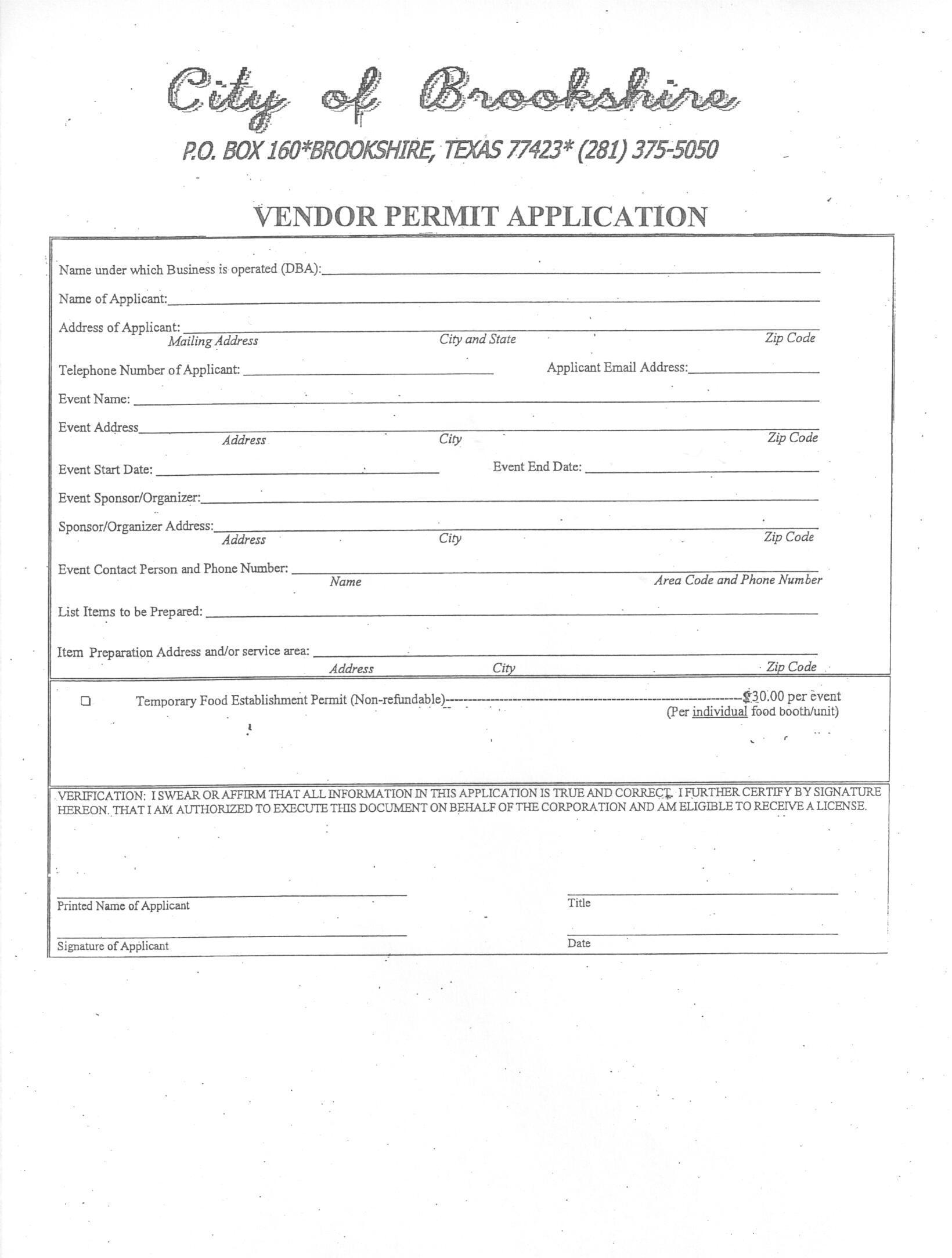 Permits & Ordinances City of Brookshire, Texas