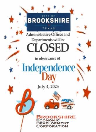 City of Brookshire Offices & Brookshire E.D.C. Will be Closed