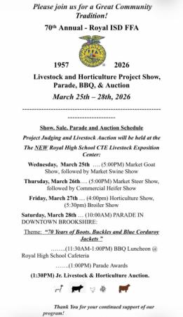 Royal FFA Ag Club 70th Annual Parade, Livestock Show and Sale