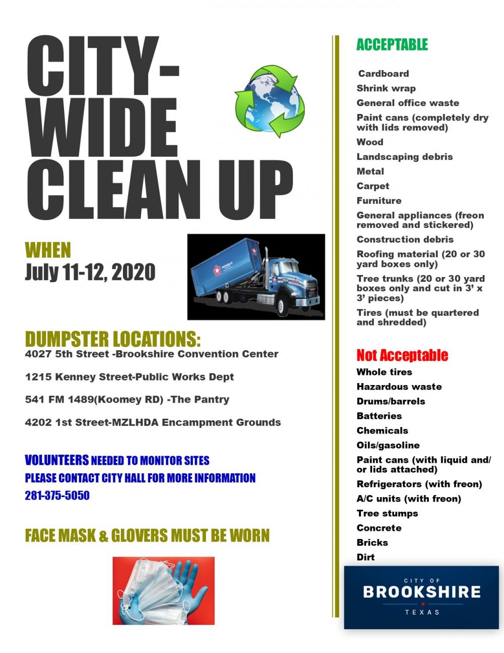CITY WIDE CLEAN UP 07/11/202007/12/2020 City of Brookshire, Texas