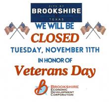 Brookshire City Hall & Brookshire Will be Closed
