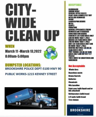 CITY WIDE CLEAN UP March 11 -March 13,2022