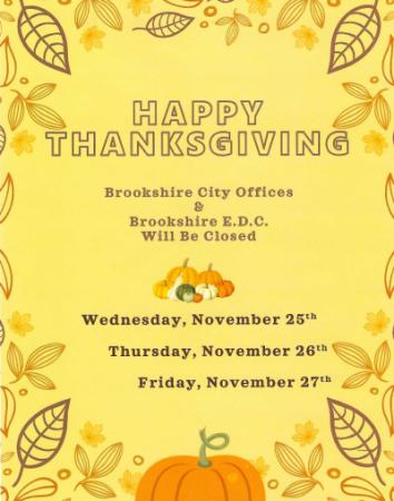 City of Brookshire Offices & Brookshire E.D.C. Will be Closed