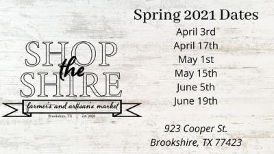 Spring 2021 Dates for the Shire's Artisans Farmers Market 