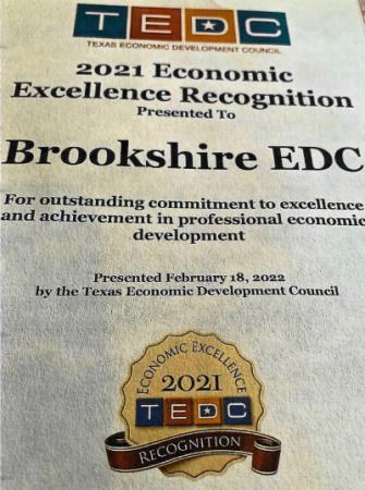 TEDC Presented Brookshire EDC with 2021 Economic Excellence Recognition