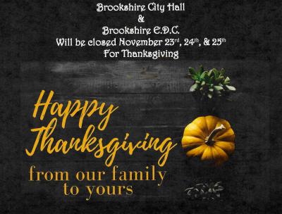 City of Brookshire Offices & Brookshire E.D.C. Will be Closed