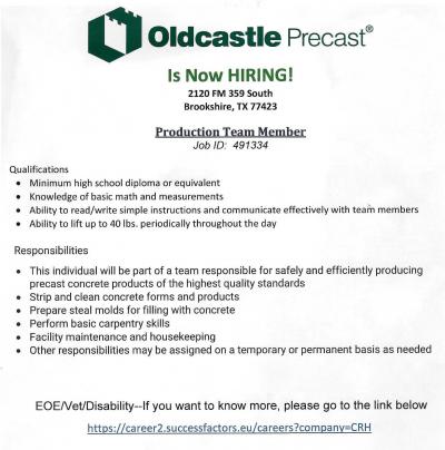 Oldcastle Precast NOW HIRING!