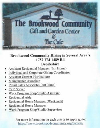 Brookwood Community Hiring in Several Area's 