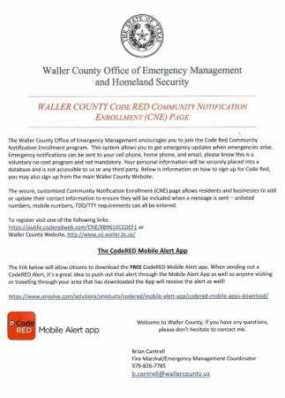 Waller County Code RED Community Notification Enrollment Page
