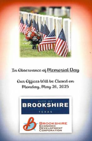 City of Brookshire Offices & Brookshire E.D.C. Will be Closed