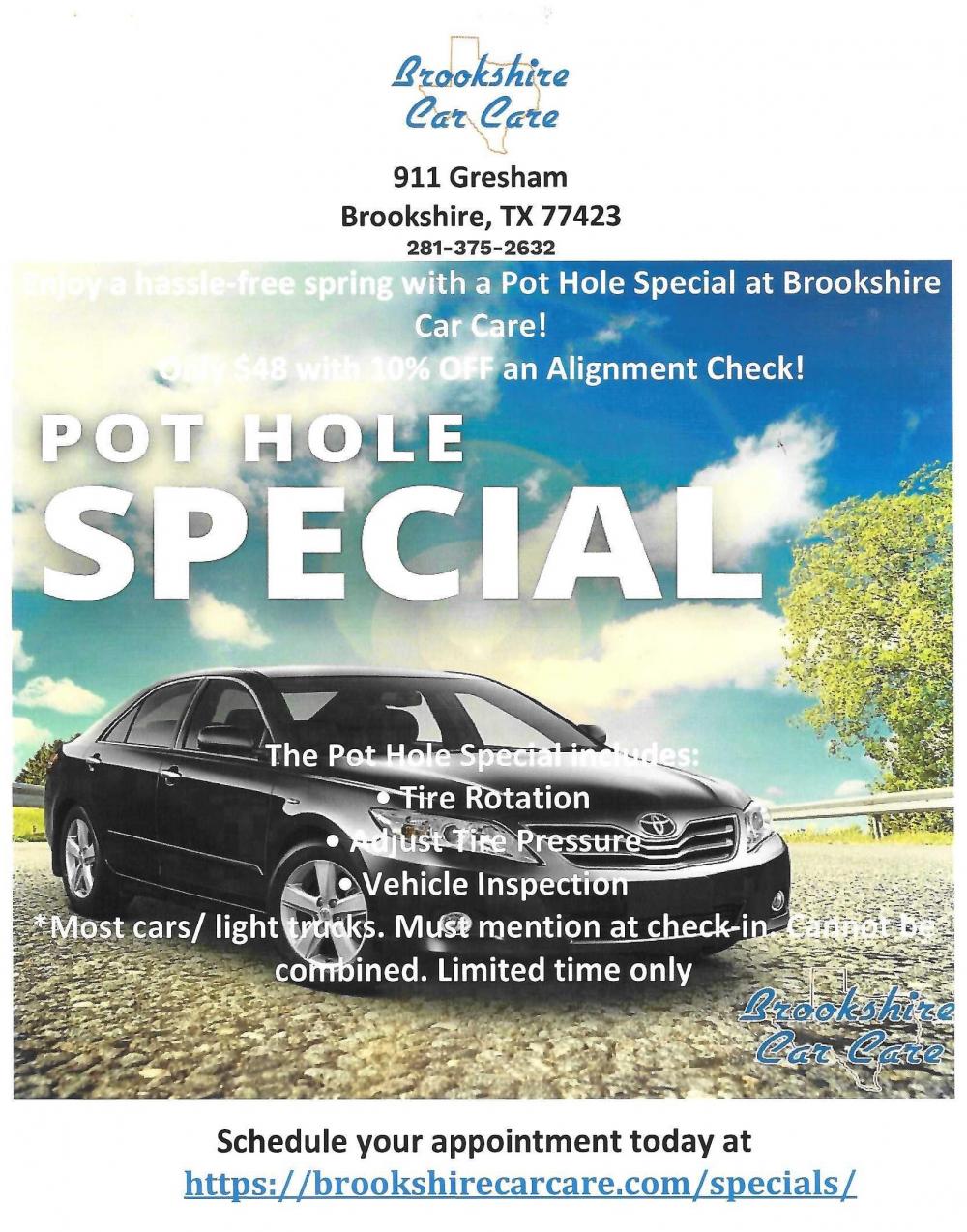 Brookshire Car Care Pot Hole Special City of Brookshire, Texas