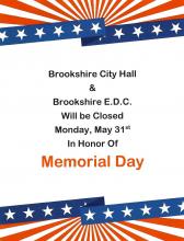 City of Brookshire Administrative Offices & Brookshire E.D.C. Will be Closed