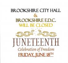 City of Brookshire Administrative Offices & Brookshire E.D.C. Will Be Closed