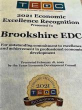 TEDC Presented Brookshire EDC with 2021 Economic Excellence Recognition