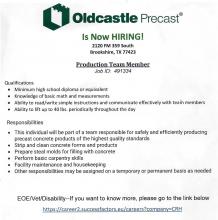 Oldcastle Precast NOW HIRING!