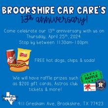 Help Brookshire Car Care Celebrate their 13th year!