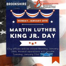 City of Brookshire Offices & Brookshire E.D.C. Will be Closed